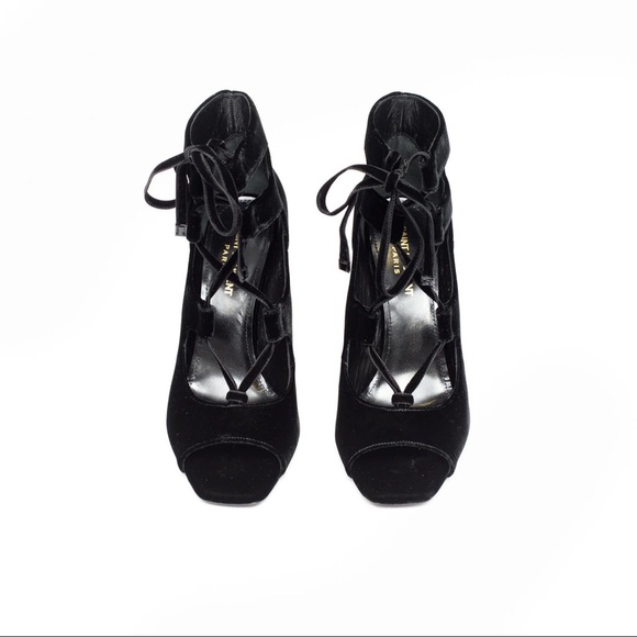 YSL SAINT LAURENT PARIS Loulou lace up velvet sandals - heels - booties - Picture 2 of 11